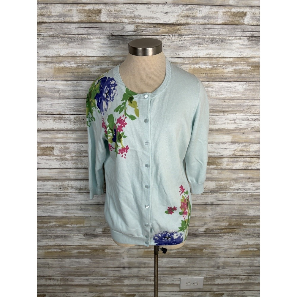 Talbots Women's Sweater  3/4 Sleeve Cardigan Size X Light Green